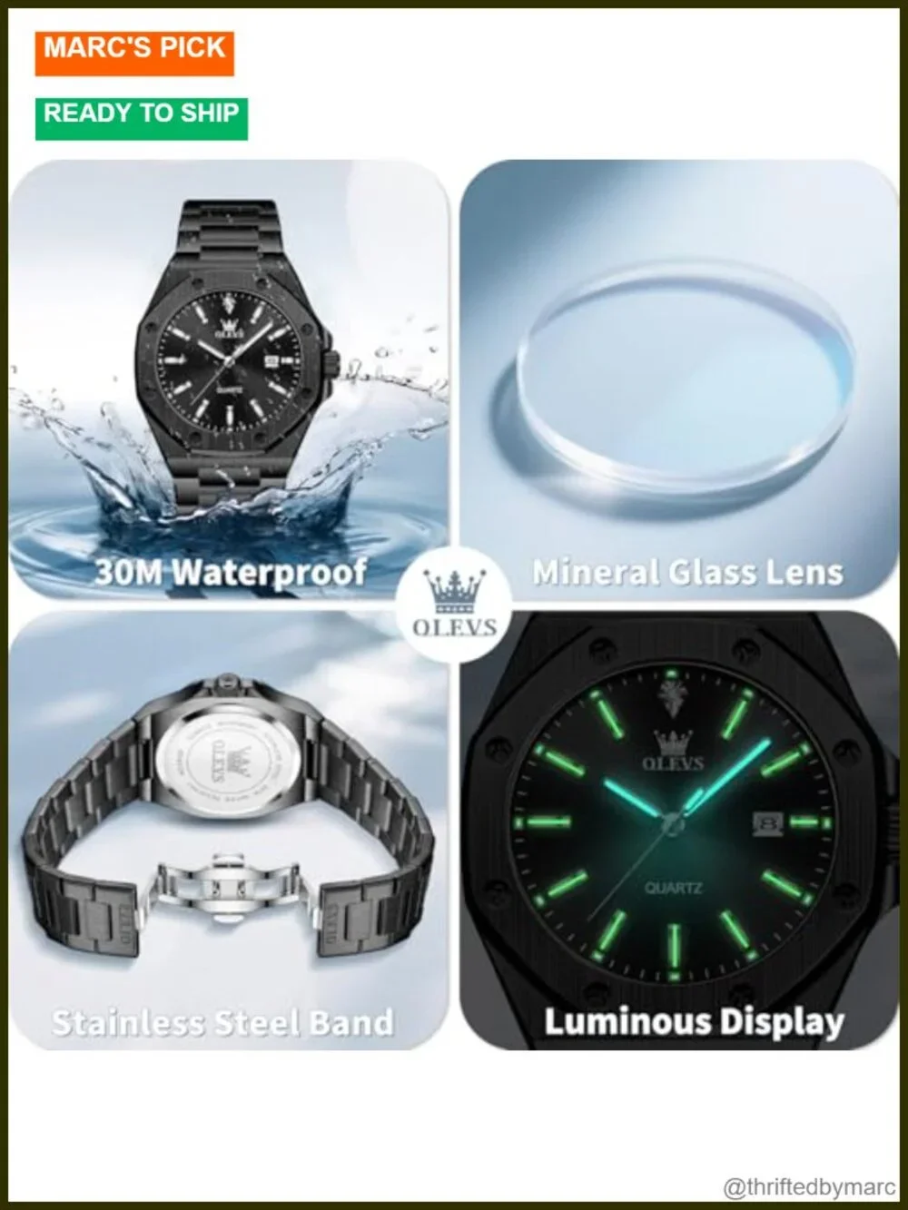 Stainless Steel Dress Watch with Date Quartz Movement Water Resistant Gift